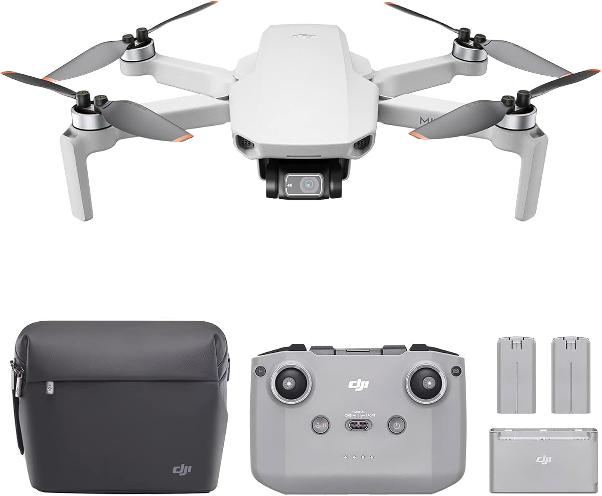 DJI Mini 2 Fly More Combo - Dron plegable ultraligero, cardán de 3 ejes con cámara 4K, fotos de 12 MP, tiempo de vuelo de 31 minutos, transmisión de vídeo HD OcuSync 2.0 de 10 km, QuickShots, gris (CP.MA.00000306.01)