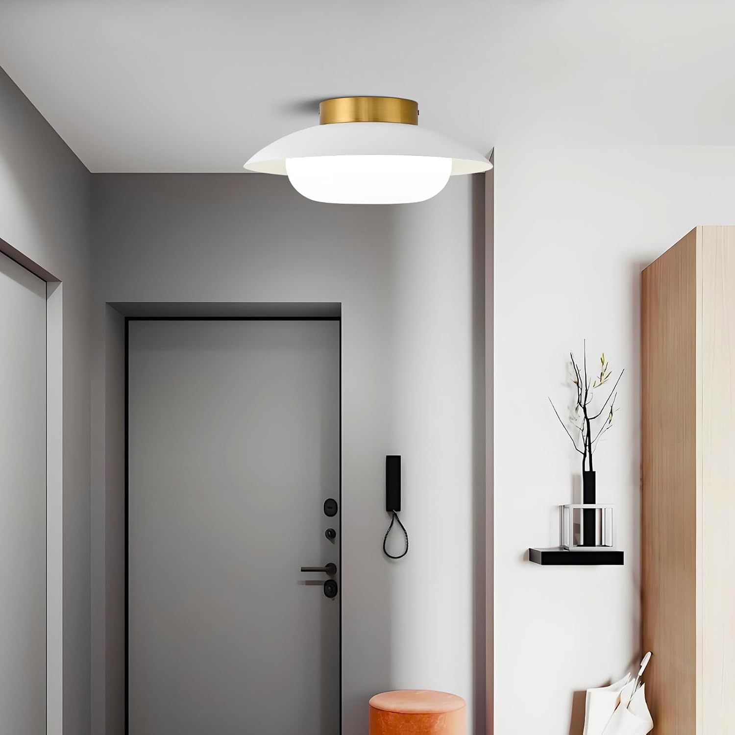 Modern LED Semi Flush Mount Ceiling Light Fixture,Energy Saving 24W Non Dimmable,White and Gold,Easy to Install,for Hallway Bedroom Kitchen Bathroom Closet Entryway Laundry Room,5000K(11.81")