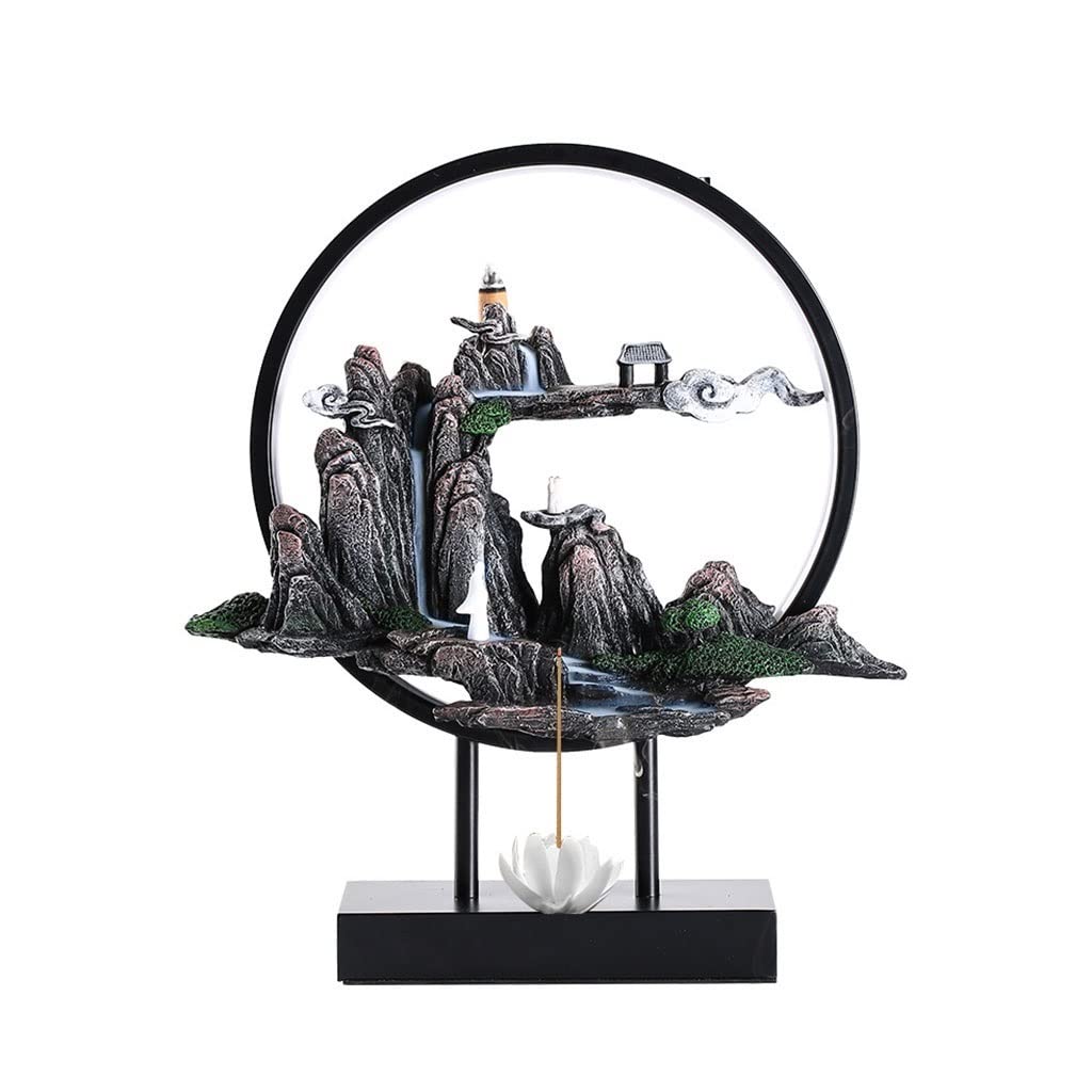 Incense Burner Backflow Incense Burner Resin With LED Light Household Aromatherapy Rockery Waterfall Desktop Decoration Waterfall Incense Burne