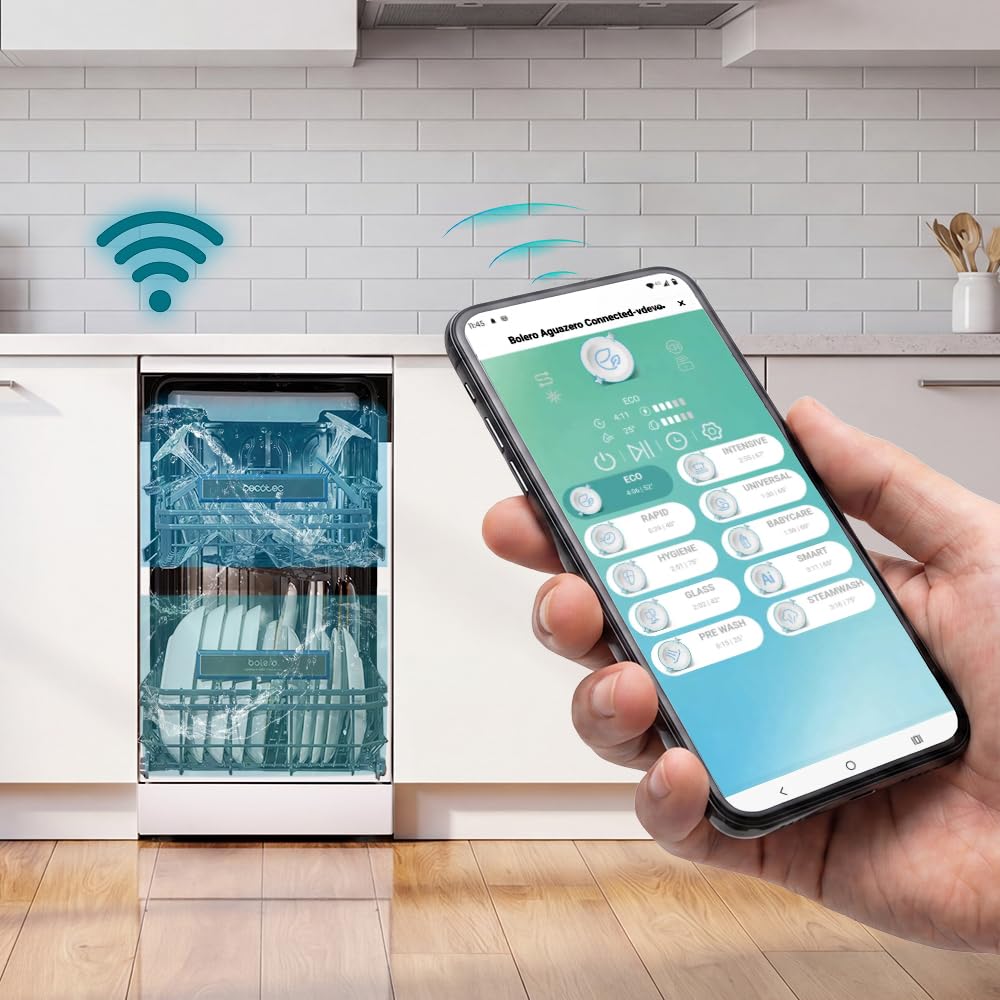 Cecotec Freistehender Geschirrspüler 45 cm Bolero Aguazero 4560 Connected 11 Maßgedecke 9 Programme Energieeffizienzklasse C Weiß