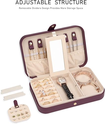 Miniatura 4 de V-LAFUY Organizador de viaje de joyería caja de joyería de viaje portátil pequeño estuche de joyería de viaje con espejo caja de joyería pequeña de