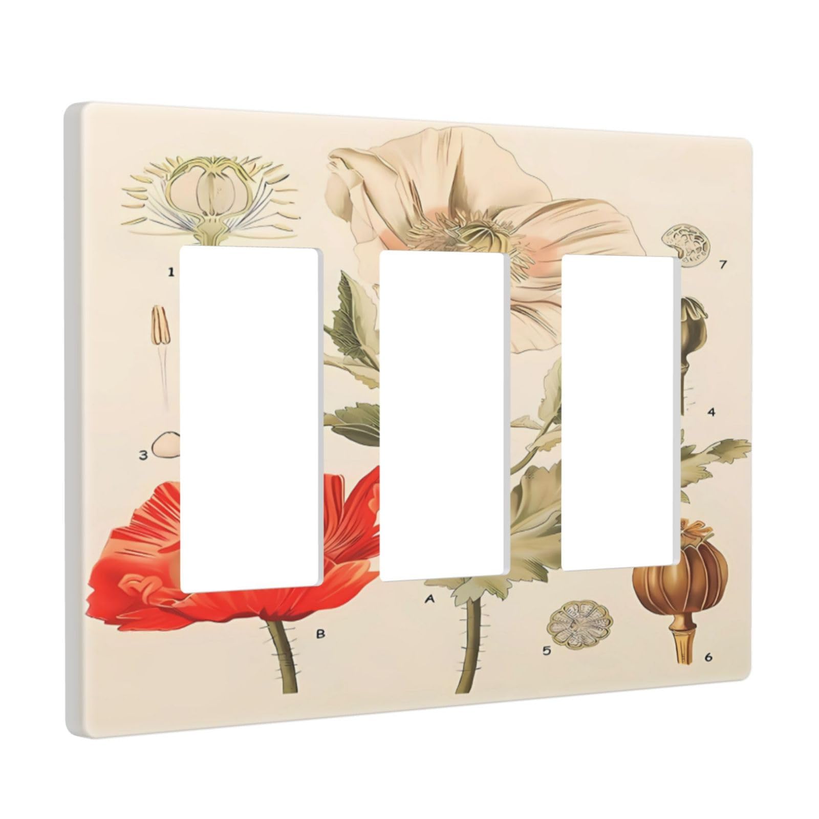 Wildflower Plant Floral Botanical Flower 3-Gang Decora GFCI Device Triple Rocker Wall Plate Oversized Electrical Decorative Decorator Light Switch Receptacle Outlet Cover Screwless