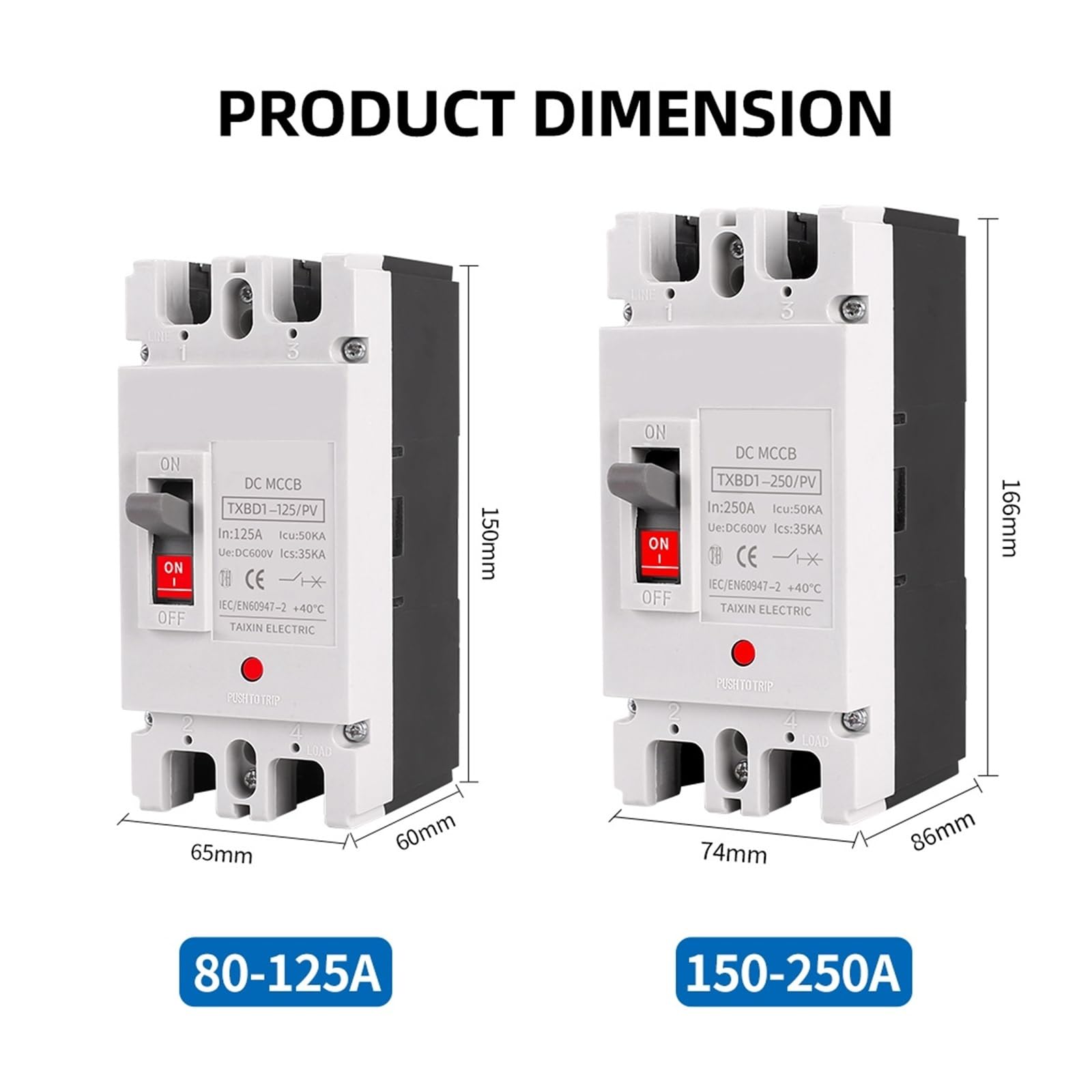 Custodia modellata DC Circuit Breaker MCCB Protezione da sovraccarico Interruttore di protezione Fotovoltaico PV 150A 250A Isolatore batteria(2P,160A)