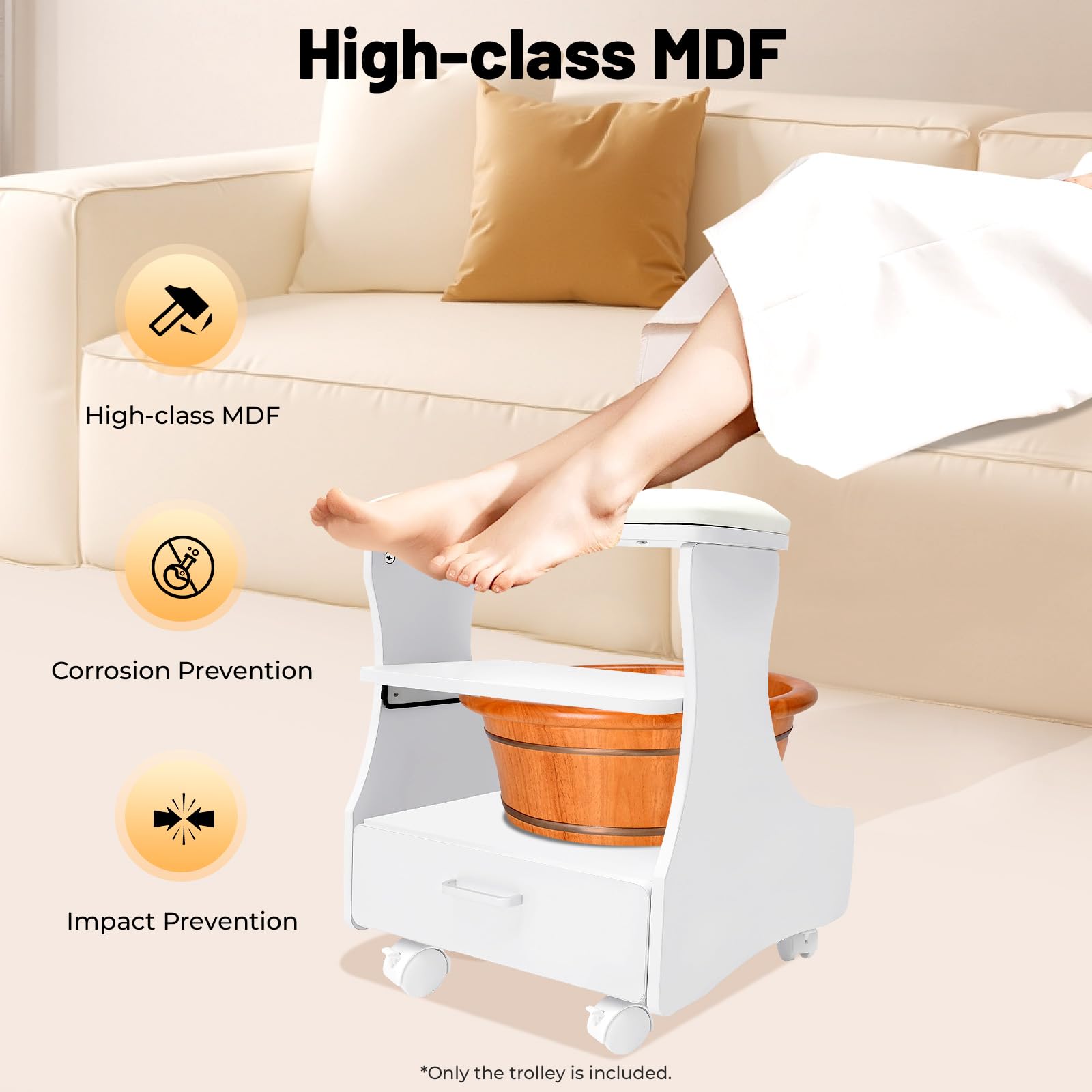 Reposapiés pedicura, manicura pie calma con ruedas, taburete de baño para pies, taburete de maquillaje, taburete de pedicura, ideal para salón de belleza, salón de uñas, color blanco