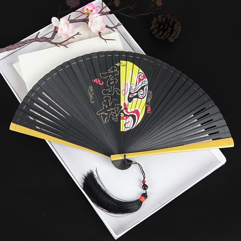 Handheld Fans, All Bamboo Hollow Out Comedy face Craft Folding Fan Chinese Hanfu Cheongsam Performance Dance Fan Outdoor Decorative Hand Fan Vintage Style Flapper Hand Fan (Color : 1)