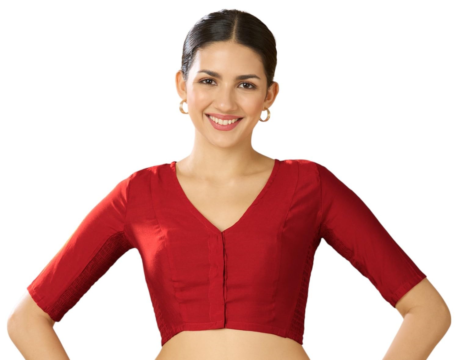 Studio Shringaar Women's Cotton Stretchable (Smocked) Readymade Saree Blouse