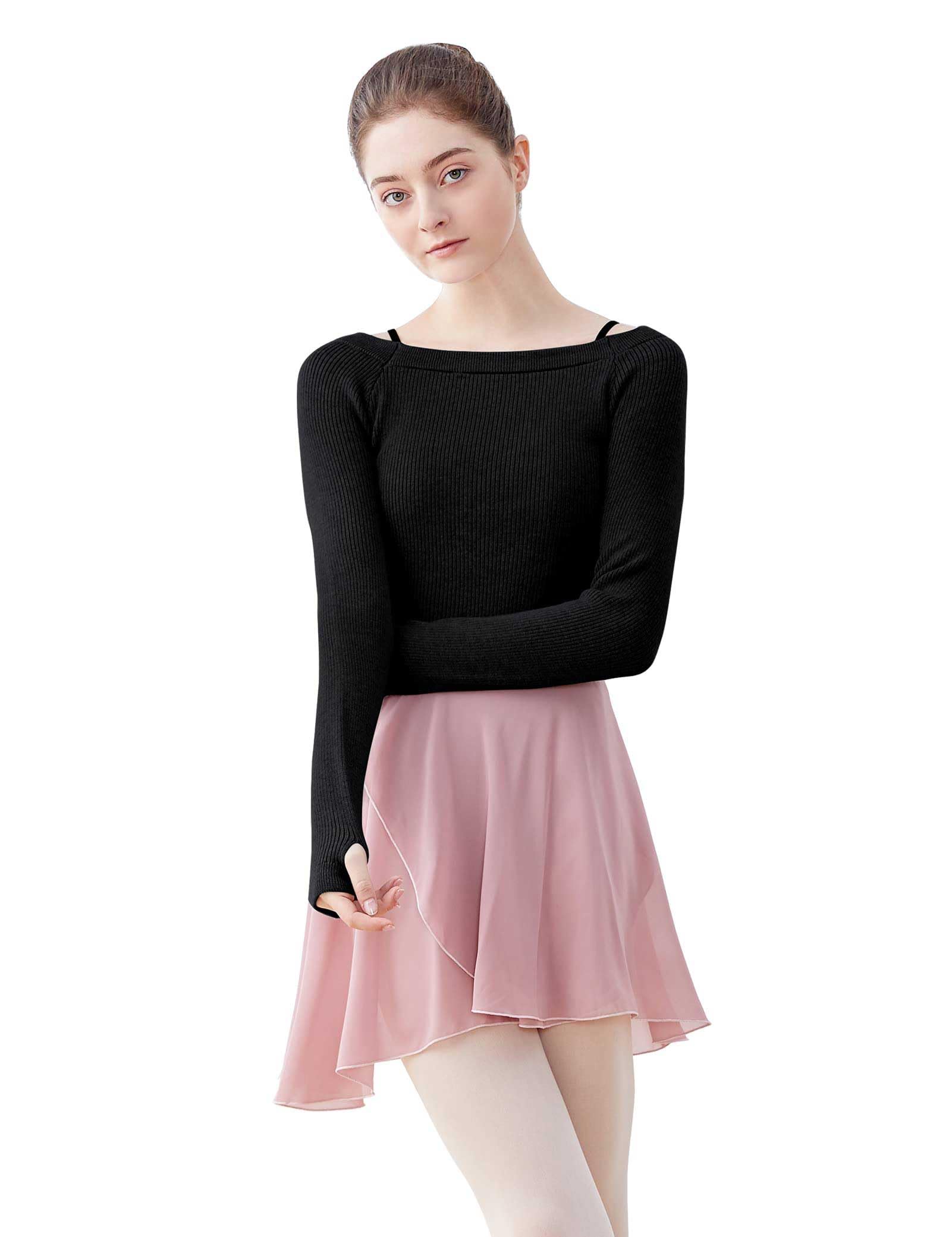 Daydance Teen Girls Women Long Sleeve Dance Sweater Soft Ballet Warm Up Pullover for Leotards