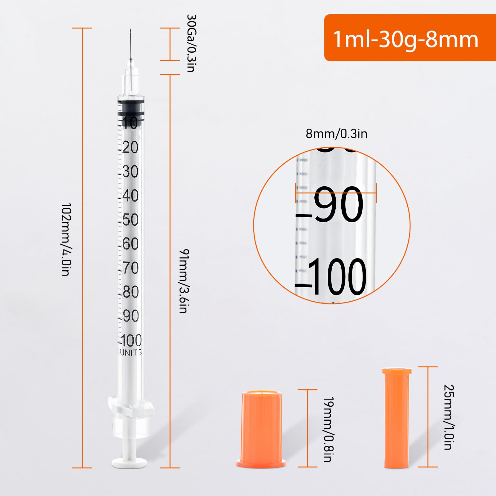 U 100 1ml 30 Gauge 1cc 5/16 inch 8mm, 100Pack — Amazon image 2