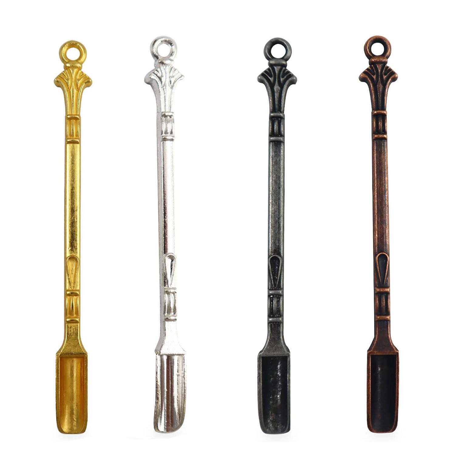 Bobozhong Gold/Silver/Bronze Snuff Spoon,4Pcs Mini Medicine Spoon Small Powder Spoons Metal Shovel Spoon For Filling Vials With Cigarette And Shovel Medicine Smoke Salt Spices