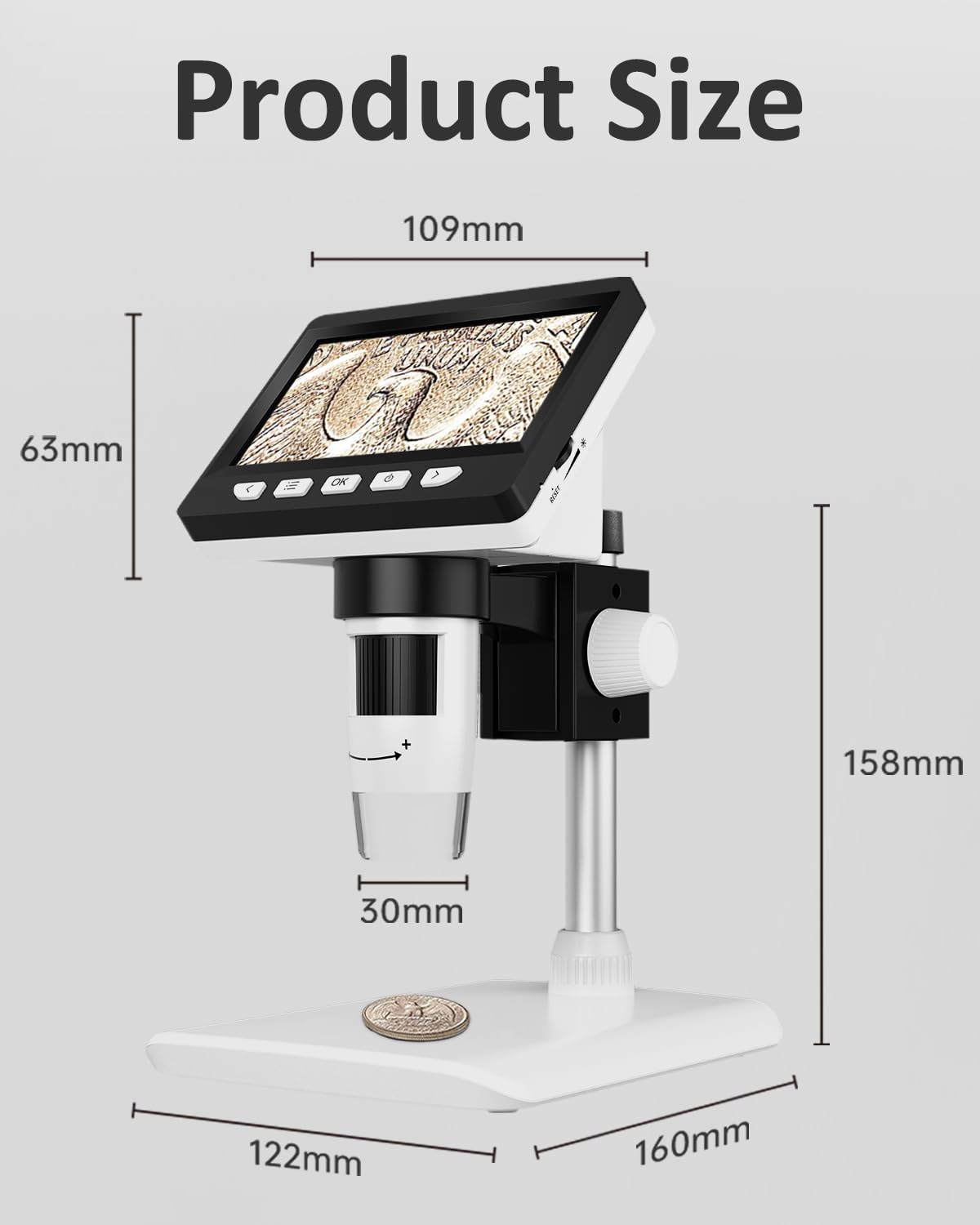 AOPICK Mikroskop Handy, LCD Digital Mikroskop 50X-500X Auflösung, 4,3-Zoll 1080P USB Mikroskop mit 8 einstellbaren LED Licht, PC-Ansicht, für Erwachsene/Kinder, kompatibel mit MacOS Windows
