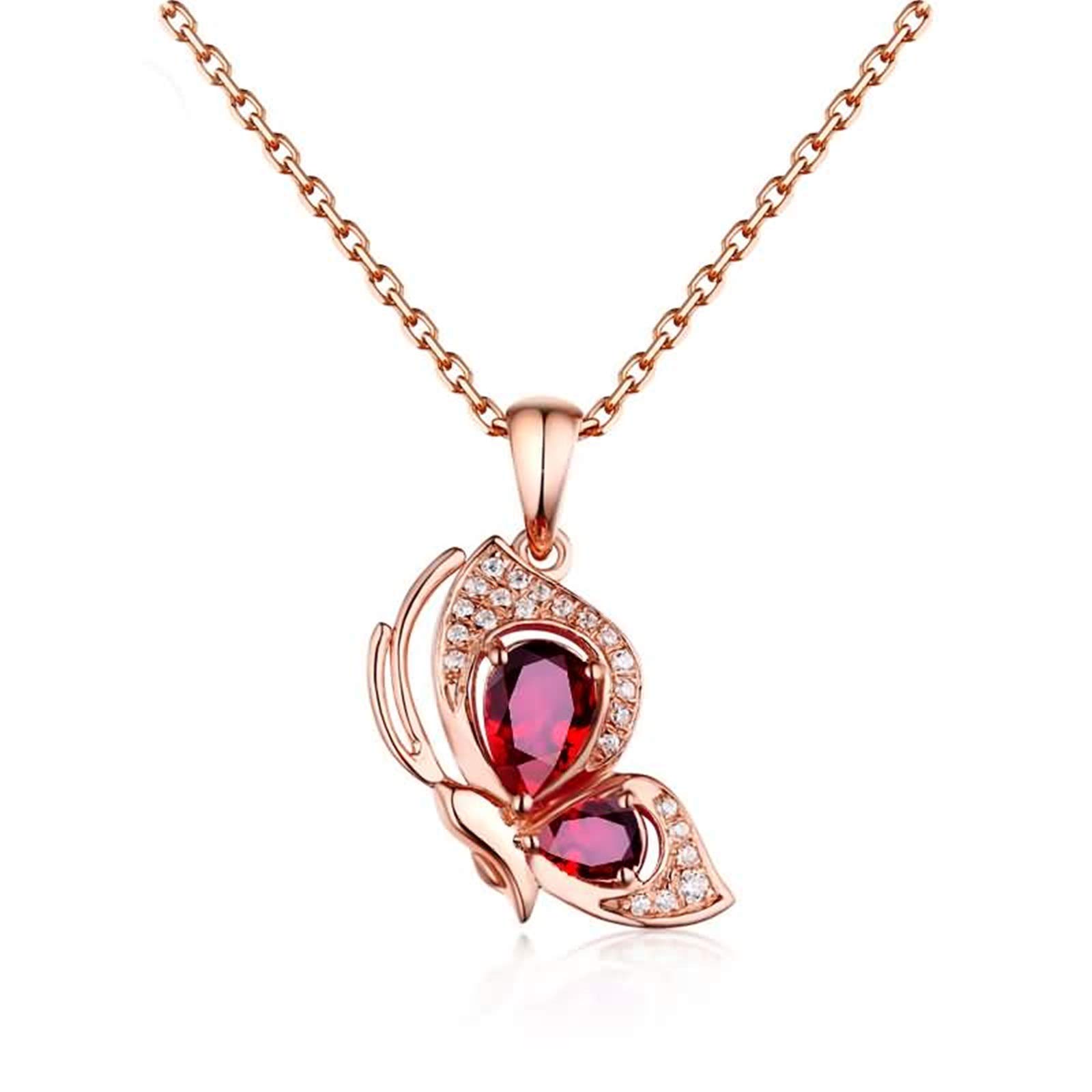KnSam Damski łańcuszek na szyję ze złota 18 K, różowe złoto, damski łańcuszek z motylem rubin z 0,57 ct ruby różowe złoto