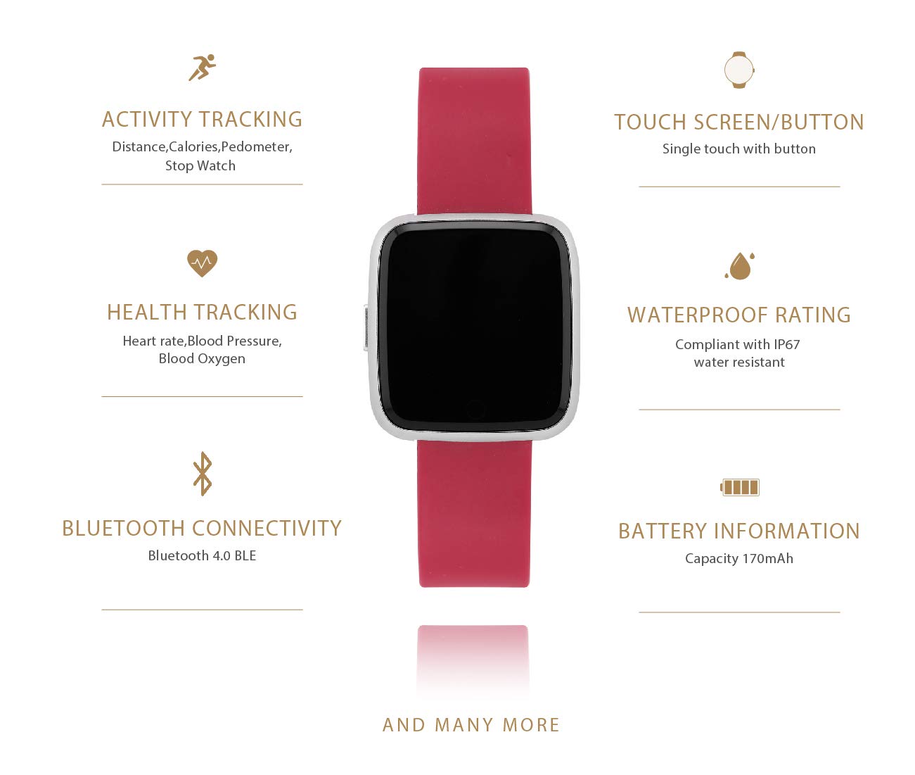 OPTA SB-076 U-Wear Bluetooth Fitness Band Smart Watch for AndroidiOS Devices, Medium (Red)