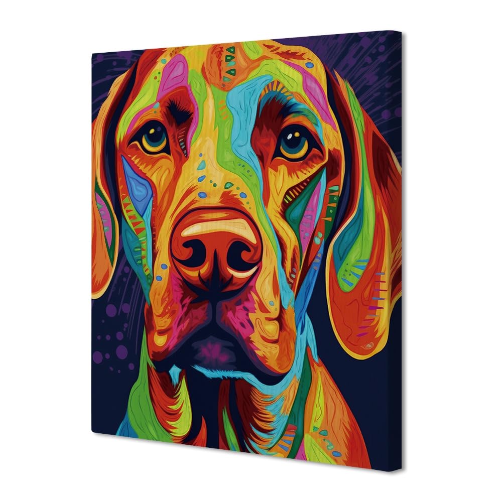 ((Similar)) JENWLL Dog Canvas Print Vizsla Hanging Wall Art Funny Pet Oil Painting Home Decor Poster Print 12 x 16 Inch (Wrapped Canvas), Style 1
