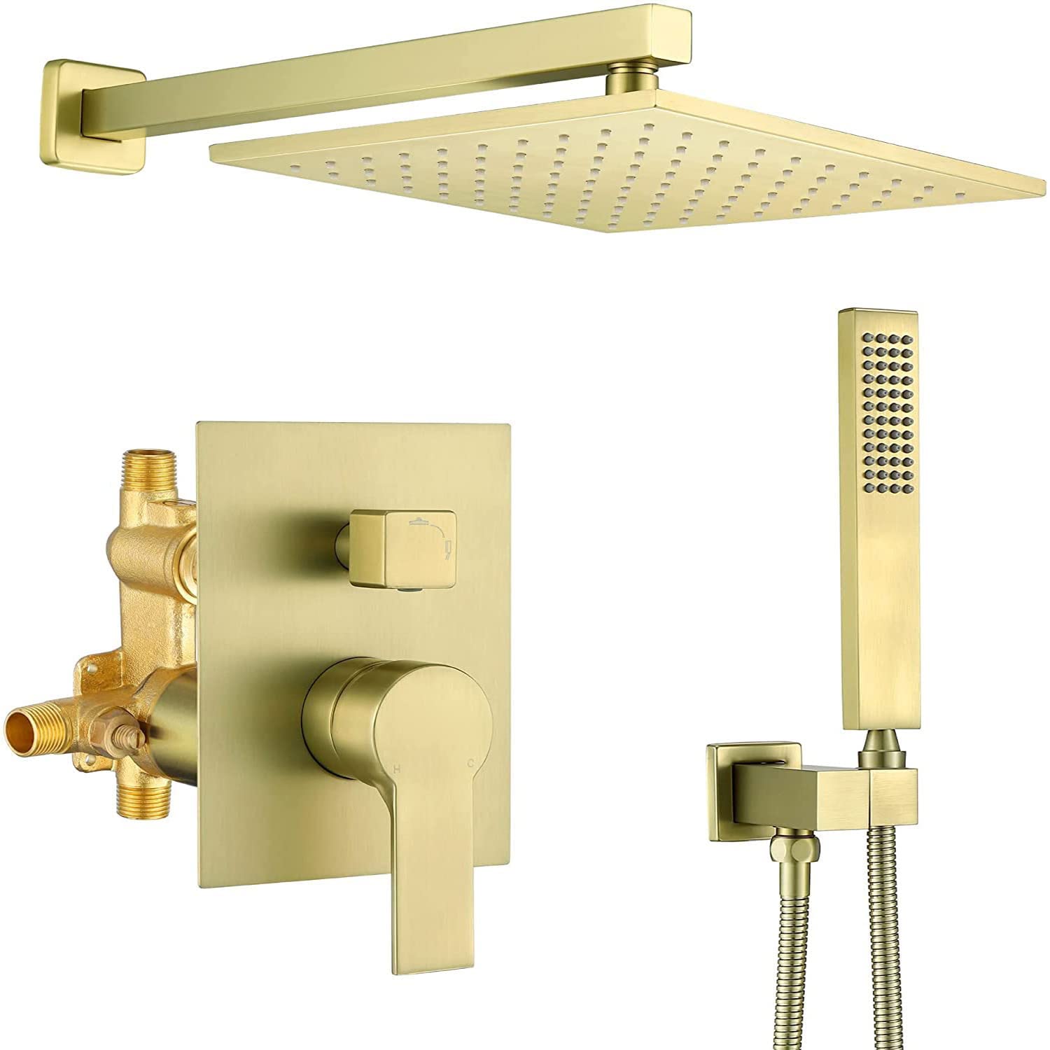 Mitigeur de douche avec pommeau pluie laiton et système encastré mural