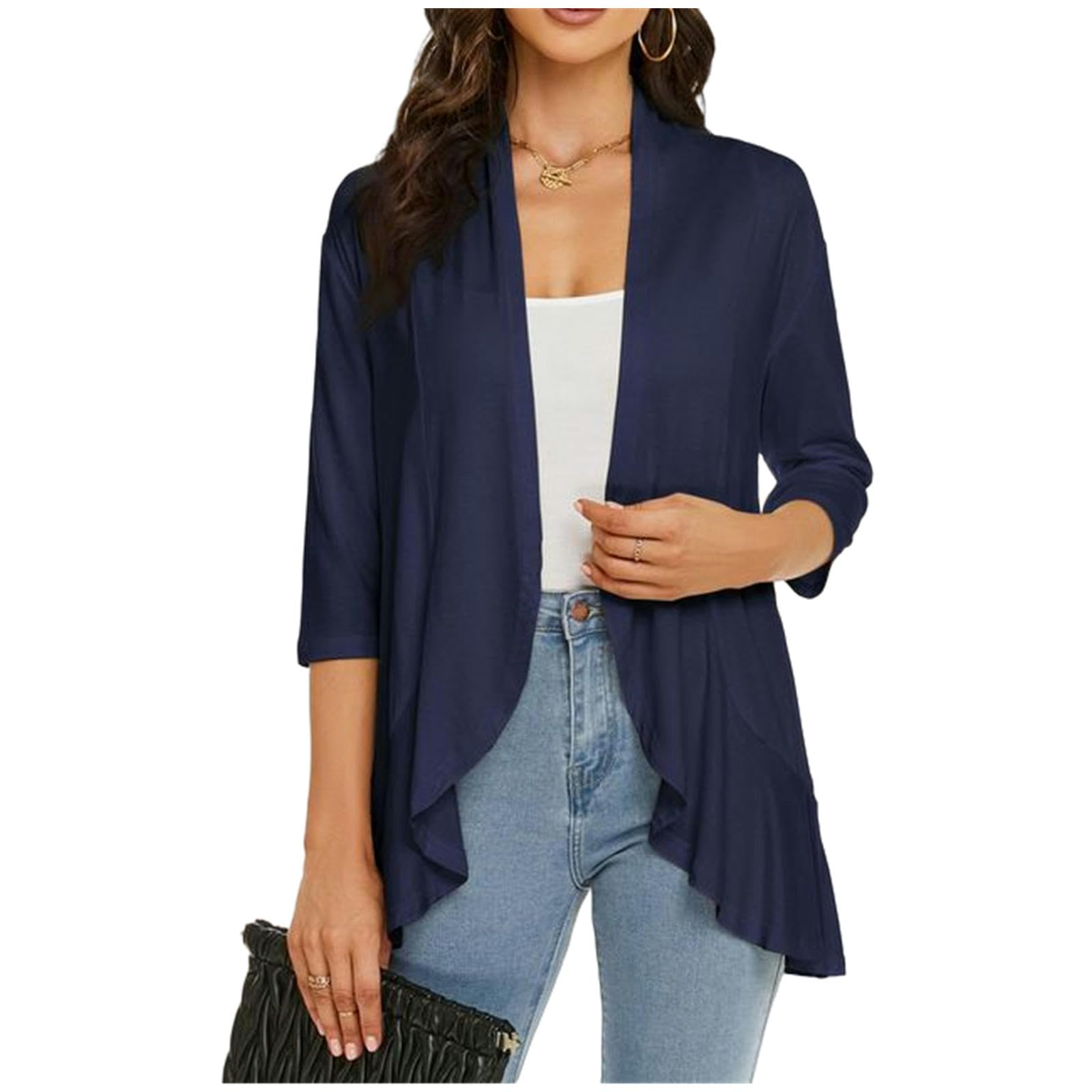 NOGRAX Cardigan Estivo Donna Autunno Solid Color Cardigan Donna Giacca Tre Quarti Manica Ruffle Top Streetwear