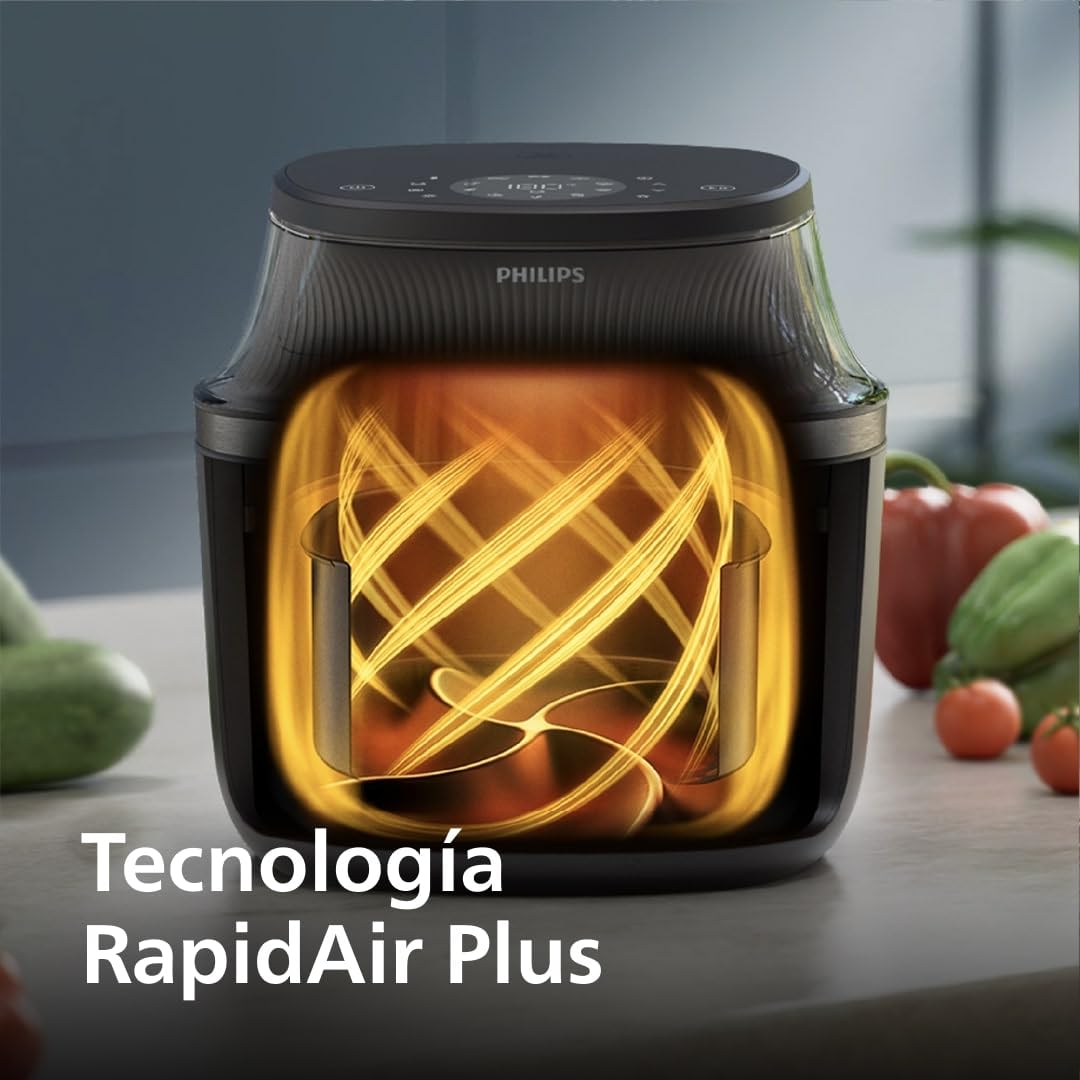 Philips Airfryer Serie 3000 4.2L, Ventana de cocción, 16 en 1 Airfryer, Tecnología RapidAir Plus, Eliminación de grasa, HomeID Recipe App, Fácil de limpiar (NA320/00)