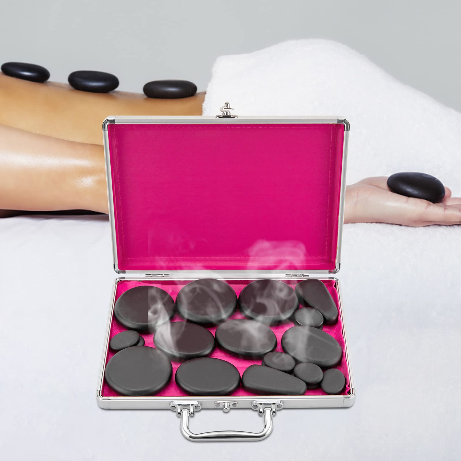 Hot Stone zestaw do masażu, 18 sztuk, gorące kamienie, 220 V, duży podgrzewacz do podgrzewacza, kamień wulkaniczny, gorące kamienie do masażu, podgrzewacze do gorących kamieni, 60-70°C, do masażu