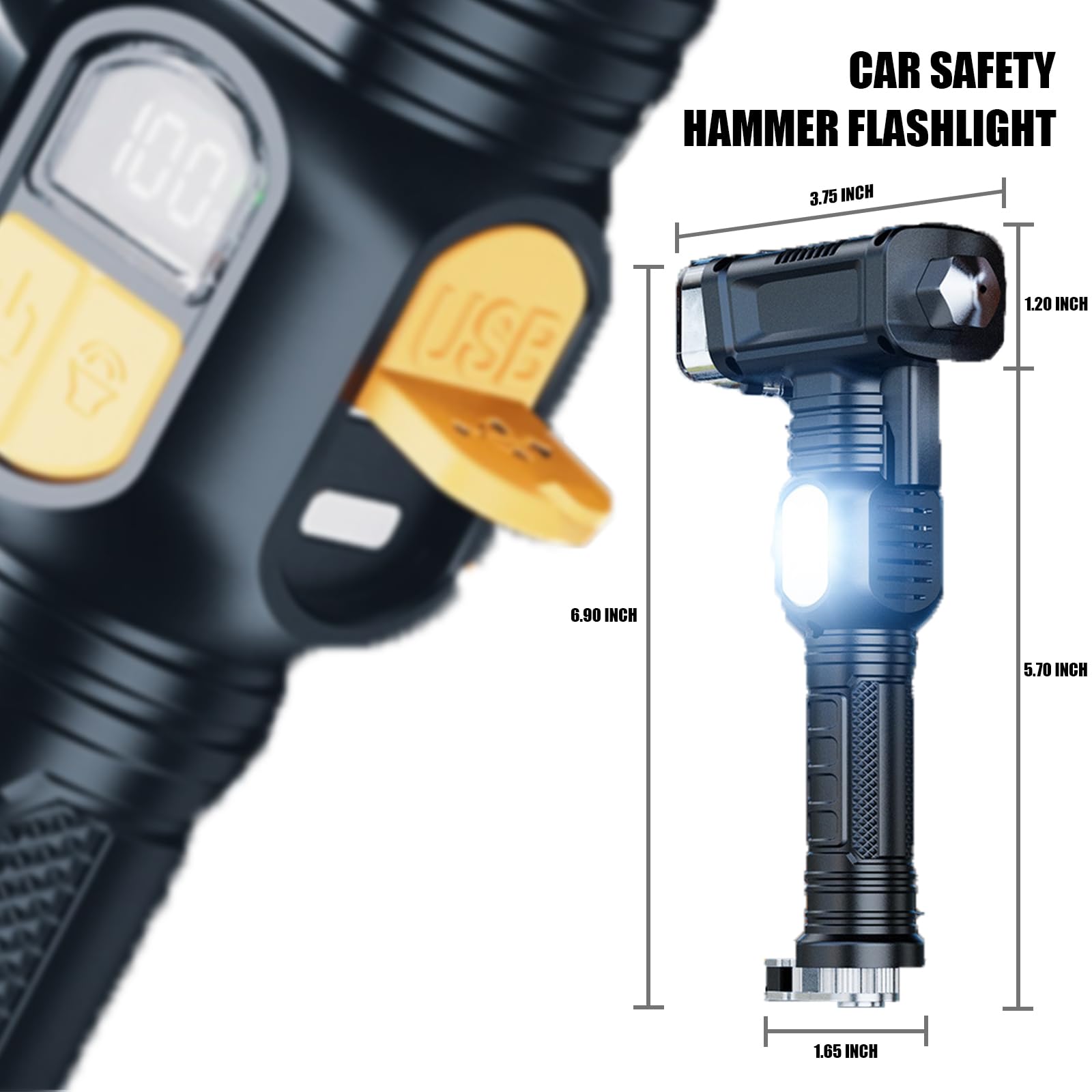 Martello di sicurezza per auto, torcia elettrica, strumento di salvataggio di emergenza con taglierina per cintura di sicurezza, 6 in 1, sistema di kit di archiviazione per cacciavite