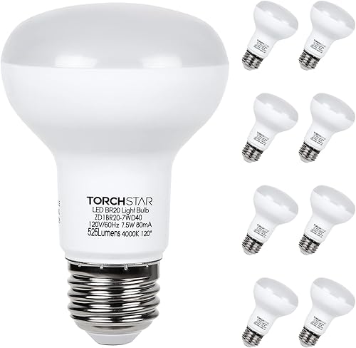 TORCHSTAR Paquete de 8 bombillas LED BR20, luz de inundaciĂłn interior R20, regulable, 7.5 W (50 W equivalente), UL y Energy Star, 4000 K blanco TORCHSTAR Paquete de 8 bombillas LED BR20, luz de inundaciĂłn interior R20, regulable, 7.5 W (50 W equivalente), UL y Energy Star, 4000 K blanco