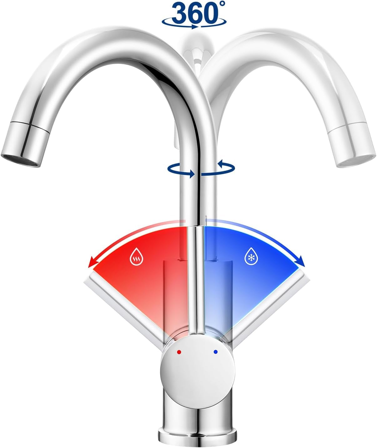 Auralum Niederdruck Armatur Bad Wasserhahn mit 3 Anschlüssen für Boiler | Waschtischarmatur hoch, 360° Schwenkbar, Strahlregler abnehmbar, Auslaufhöhe 147 mm, für drucklose Warmwasserspeicher, Chrom