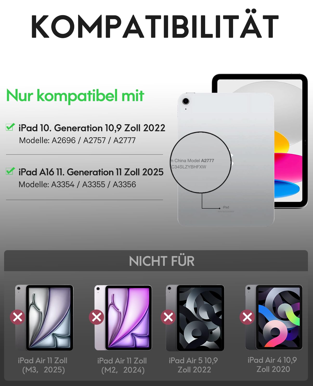 CHESONA Hülle mit Tastatur für iPad 10 Generation/11 Generation A16 2025, 7 Farben Beleuchtung, Multi Touch Trackpad, 2 Bluetooth Kanäle für Neu iPad 10. Gen 2022/2025 11", Schwarz