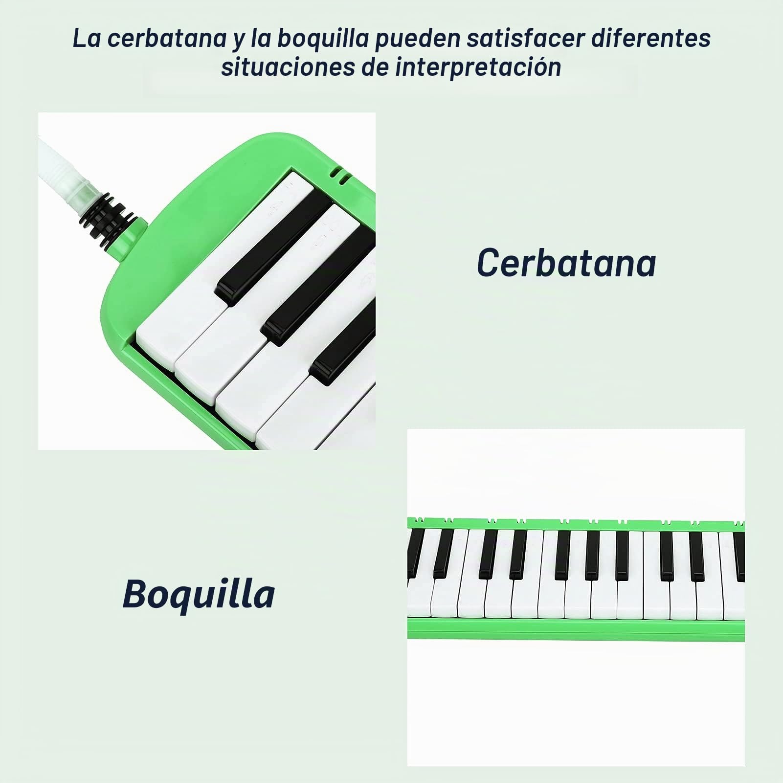 Melodica 37 Teclas 48 x 11 x 5cm Melodica instrumento musical de viento con Cerbatana Boquilla Bolsa para entrenamiento profesional principiante (verde)