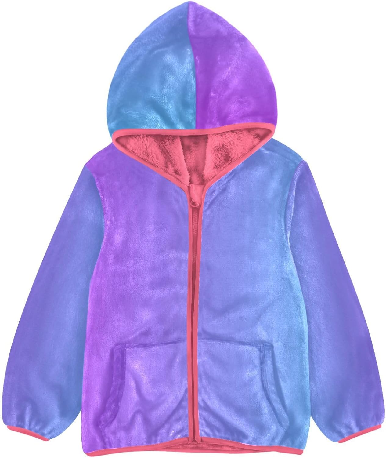 GuoChe Blue Purple Gradient Girls Sherpa Jacket With Hood