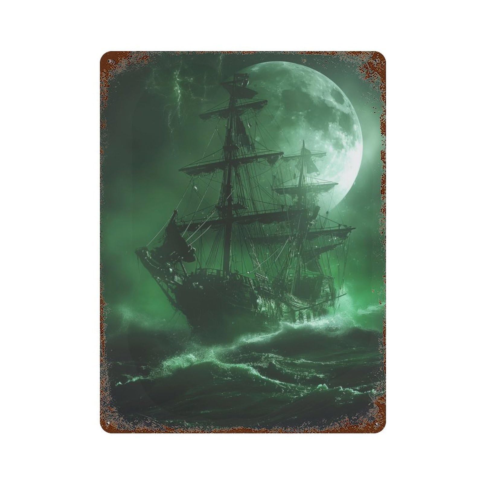 Ghost Ship in The Storm Rusty Metal Tin Sign 15.7"x11.8", for Basement, Hobby Room And Garage Decor, Retro Wall Decor