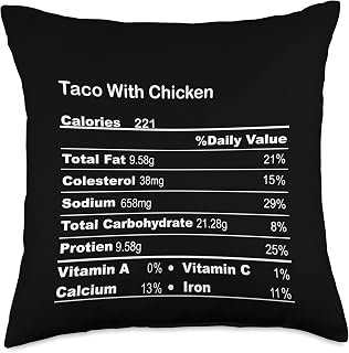 Family Matching Thanksgiving Tee for Family Funny Taco with Chicken Thanksgiving Nutritional Fact Throw Pillow, 18x18, Multicolor