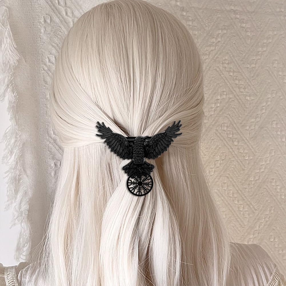 Viking Hair Accessories, Goth Hair Accessories, Black Raven Tousle Clip with Norse Runes, Vintage Metal Gothic Hairpins - Image 4