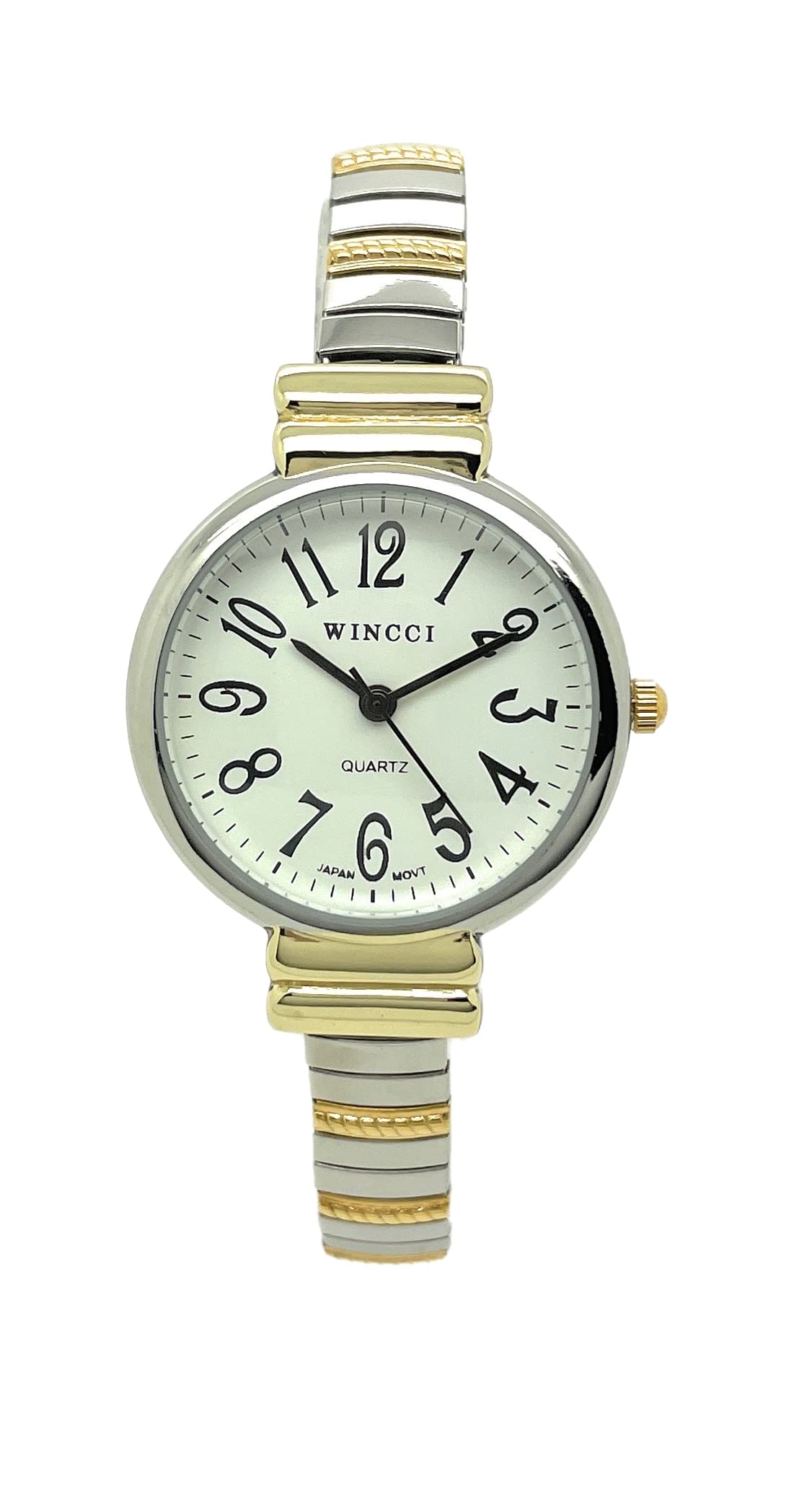 Ladies Big Numbers Stretch Elastic Band Fashion Watch Wincci (Two Tone)