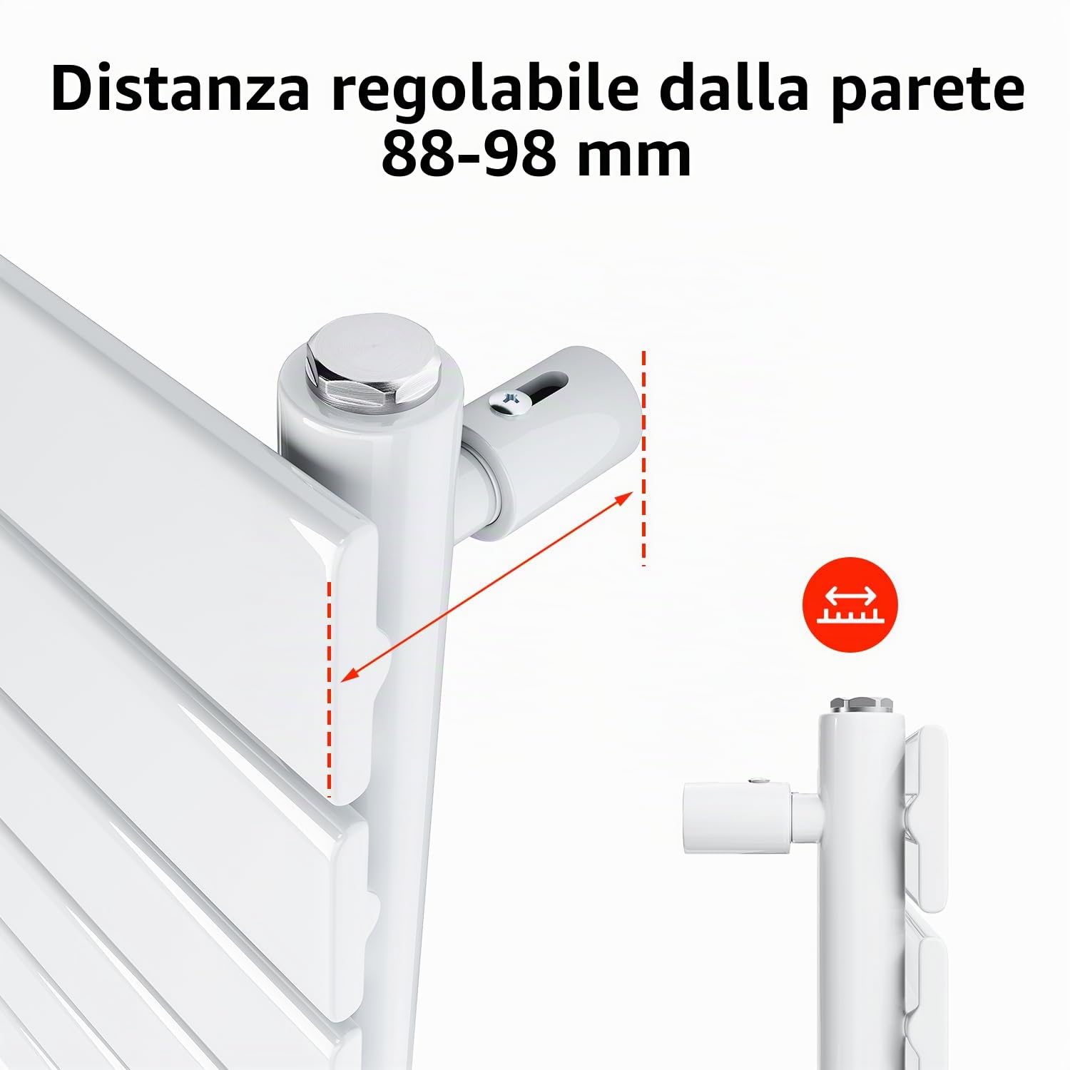 SONNI Termoarredo Design Piatto 1200x465mm Bianco 734W Orizzontale | Radiatore Piatto Monostrato 734W Per Bagno, Collegamento Laterale, Design Salvaspazio Per Ambiente Moderno