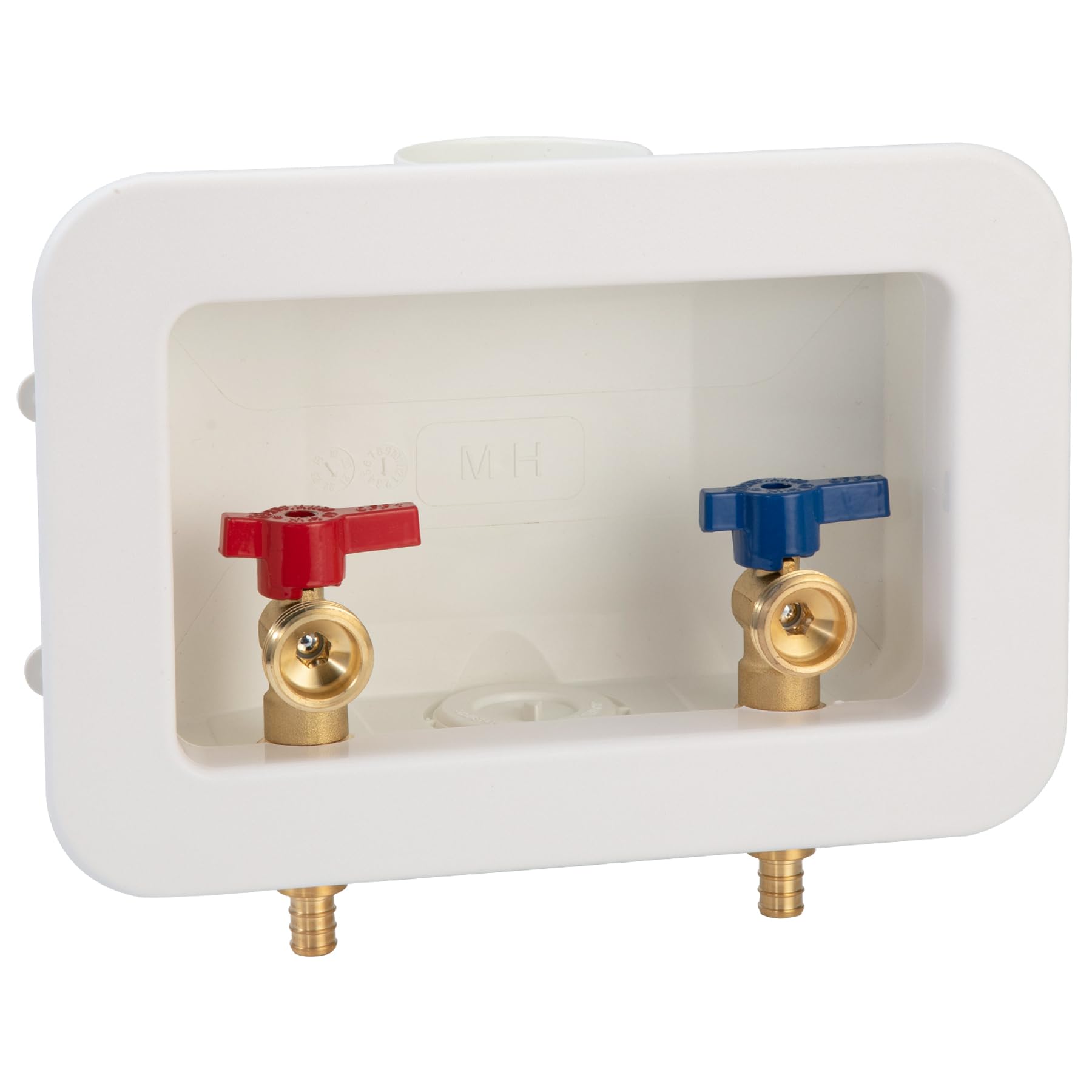 Caja de salida para lavadora PEX Crimp con drenaje central de 2 pulgadas, crimpado de 1/2 pulgadas PEX 1807, conexión mangueras de lavadora de 3/4 pulgadas
