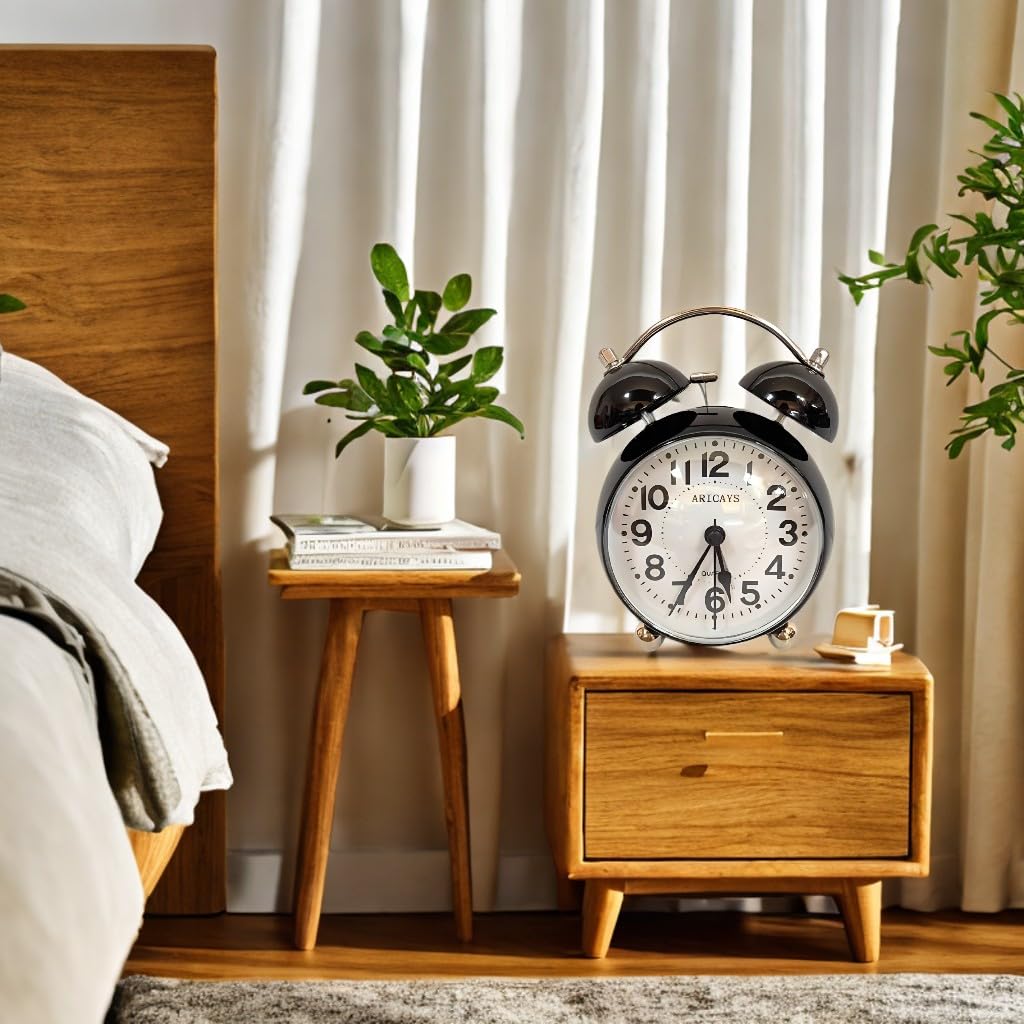 Reloj despertador de sobremesa negro vintage decorativo de 6.5 pulgadas