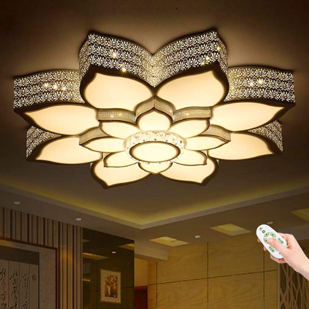 KXEcoLife Modern Dimmable LED Ceiling Light - Creative Flower Lotus Design, Acrylic Lampshade, 50cm Chandelier for Living Room, Bedroom, Dining Kids Room