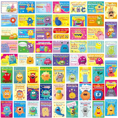 ceiba tree 60PCS Lunch Box Joke Notes for Kids Monster Cards Lunchbox Mini Notecard for Boys and Girls School Classroom Supplies