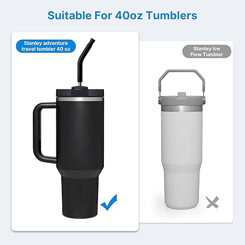 Miniatura 102 de Metal Straw with Silicone Tip for 40oz Stanley Cup, 2 Pcs Stainless Steel Straws Replacement for Stanley 40 oz Adventure Quencher Travel Tumbler