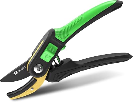8.5" Bypass Pruning Shears Gardening Scissors Pruners Trimmers Tools Sharp SK5 Teflon Coating Blade with Non-slip Strip Adjustable Opening Cuts Up to 3/4" 20mm