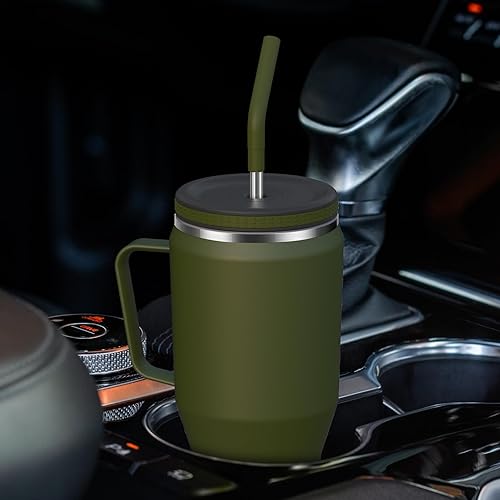 Miniatura 5 de Sursip Vaso de 40 onzas con asa y tapa con pajilla, de acero inoxidable aislado al vacío, para café, viaje, mantiene el frío durante 24 horas, a