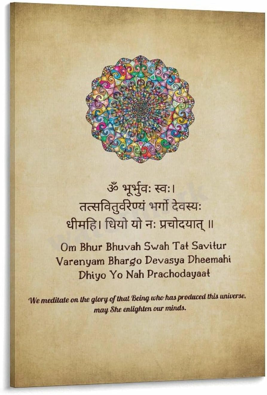 Gayatri Mantra Poster, Savitri Mantra Poster Meditation Mantra Print (4) Canvas Painting Posters And Prints Wall Art for Living Room Bedroom Decor 08x12inch(20x30cm)