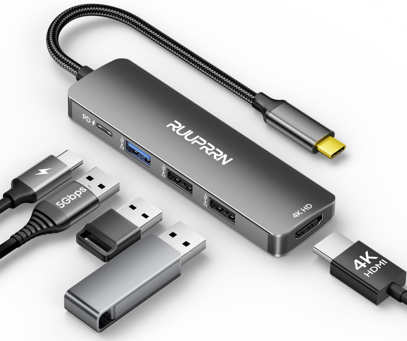 5 in 1 USB C Hub, 4K USBC to HDMI Multiport Adapter for Laptop/Mac