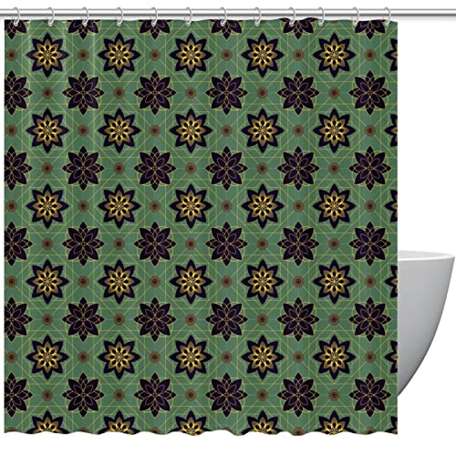 Rideau de douche vintage fleurs vertes imperméable 168x183 cm - 2