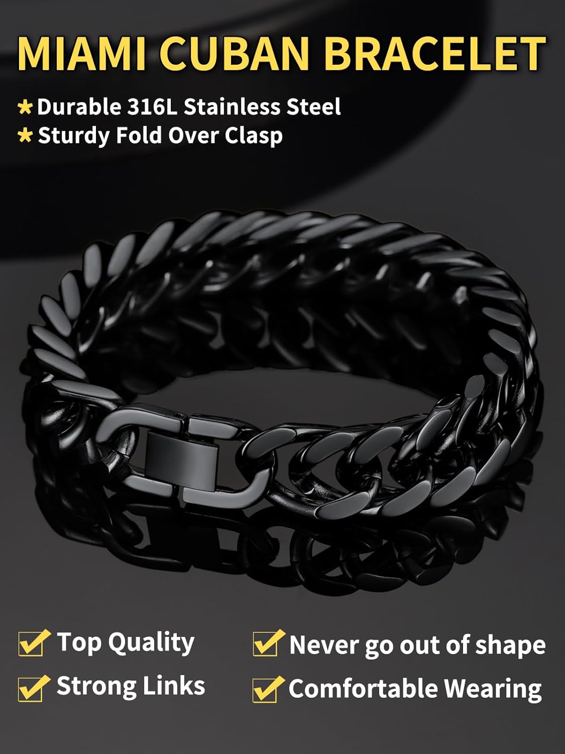 ChainsHouse Stainless Steel Cuban Link Bracelet, 8mm/12mm/17mm Width, 7.5"/8.3"/9", 18K Gold Plated Chain Wrist Bracelets for Men Women, Send Gift Box - Image 3