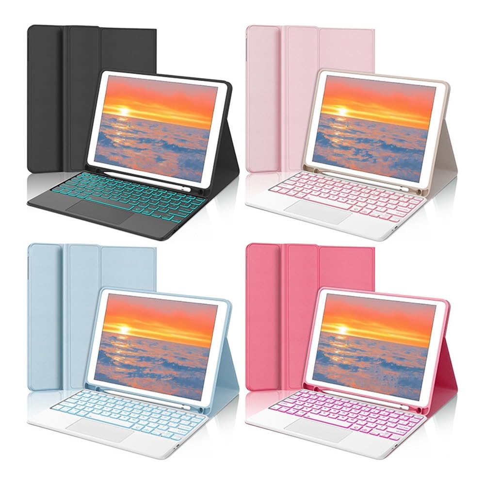 XYAL Covers e Custodie, Tastiera Touch retroilluminata, Custodia in Pelle PU+TPU Compatibile con iPad 10.2 Pollici 7/8/9a Generazione(Red+Keyboard)
