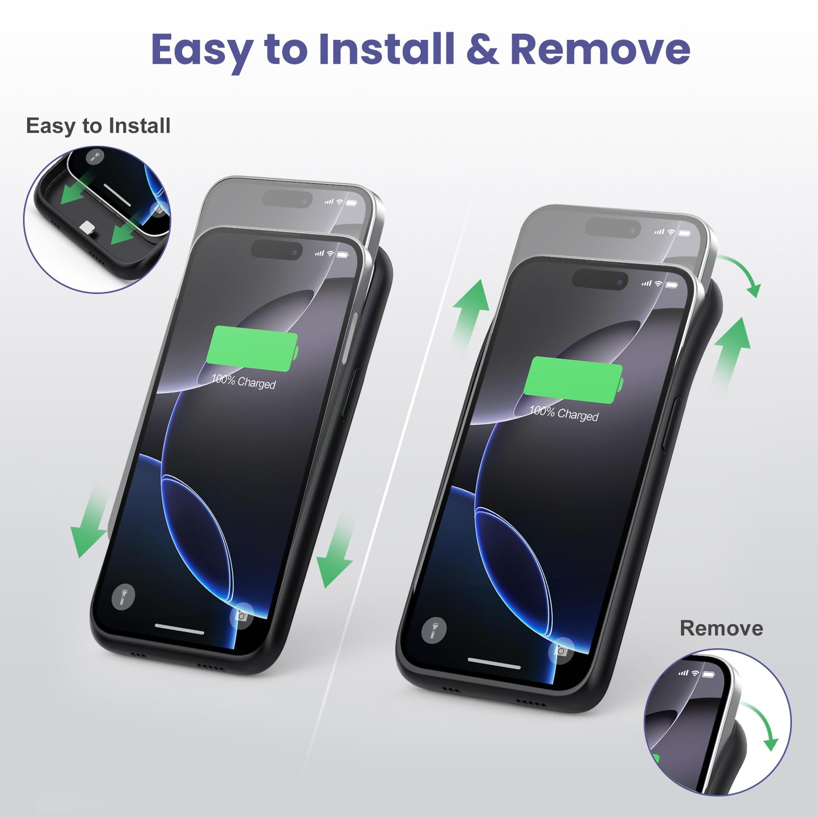Feob Cover Batteria per iPhone 16 Pro, 7500mAh 15W Custodia Ricaricabile Battery Case Custodia Batteria Caricabatterie Cover Power Bank per iPhone 16 Pro (6,3") Charger Case (A-Nero)