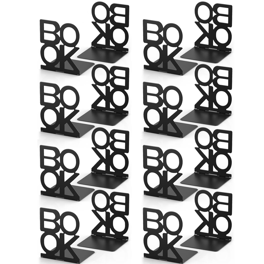 Buchstützen, 8 Paar Buchstützen aus Metall (faltbare Buchstützen, 8 Paar)