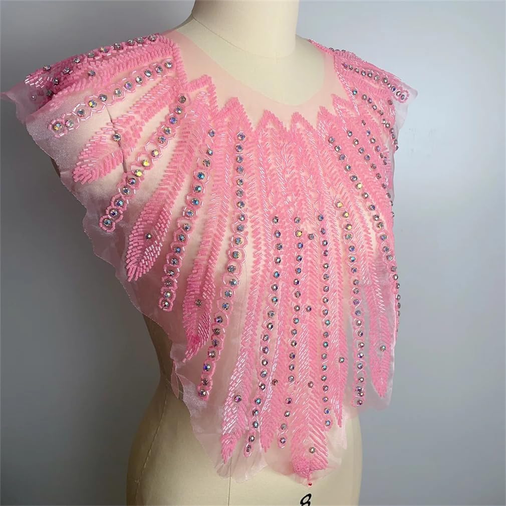 1PCS Sew On Wedding Rhinestone Beaded African Collar Necklace Patches Appliques for Party DIY Clothes Accessories