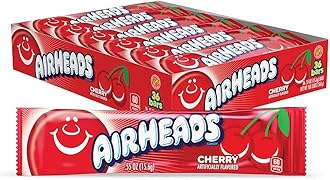 Airheads Full-Size Candy Bars, Taffy Candy Bulk Pack, Individually Wrapped, Cherry Fruit Flavor Artificially Flavored, 36 Count Box