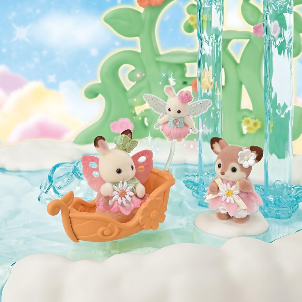 Sylvanian Families - 5824 Himmlisches Feenschloss, Spielset mit Tierfigur, Schokoladenhasen Baby, Blumenfee, samtige Tierfiguren, Spielzeug für Kinder ab 3 Jahren