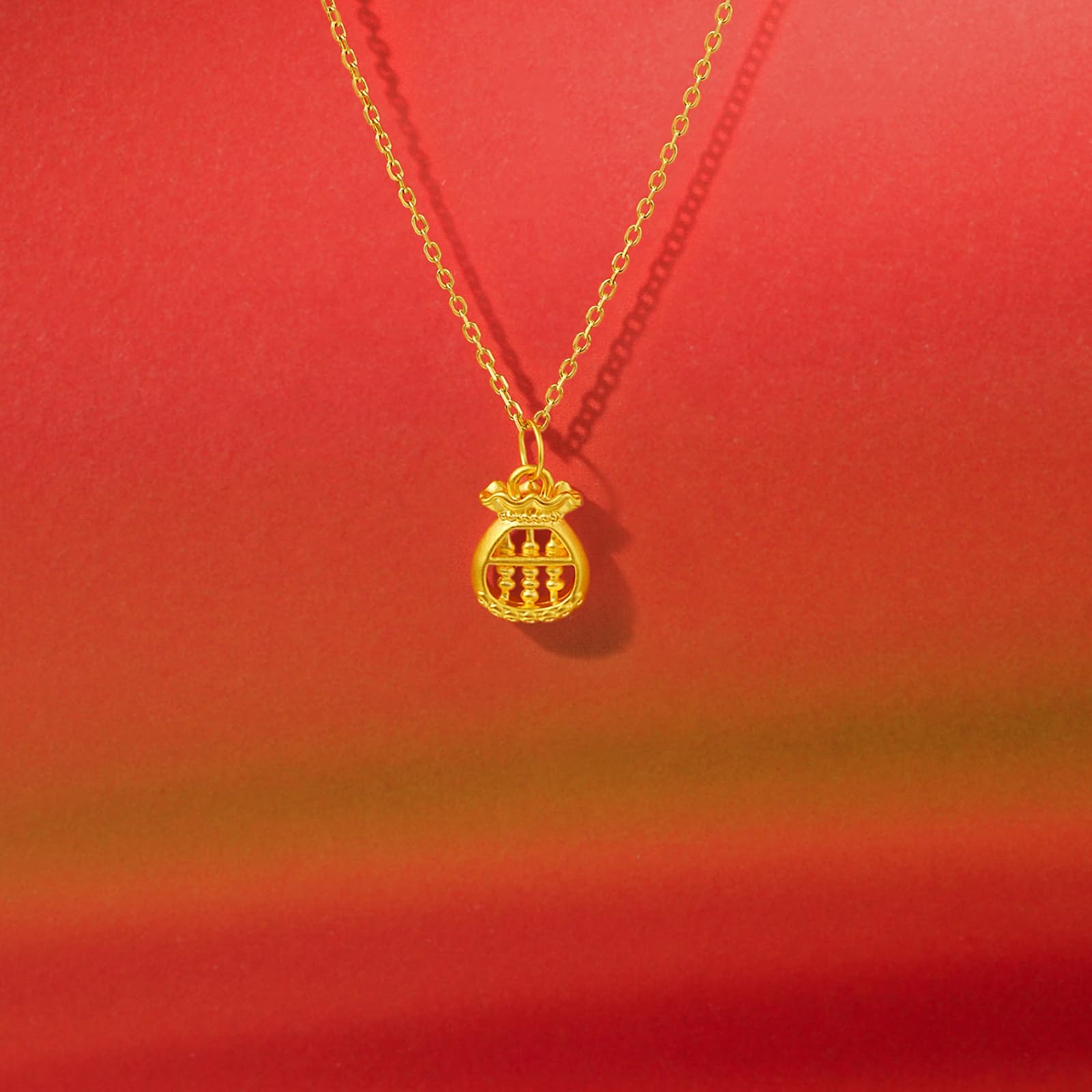 ZHOU LIU FU 24K Gold Anhänger Gelbgold Lucky Bag Charm Schmuck für Damen Ehefrau Mutter Liebhaber Geschenk Valentinstag Geburtstag Jahrestag (Ohne Halskette)